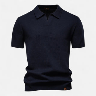 Classic knit long-sleeve button-neck polo shirt for men