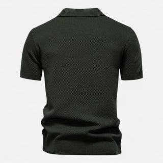 Classic knit long-sleeve button-neck polo shirt for men