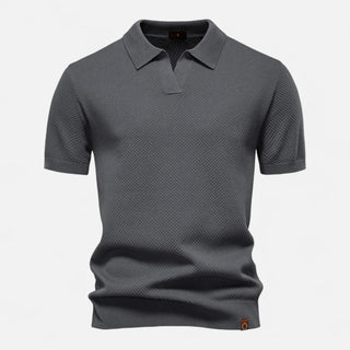Classic knit long-sleeve button-neck polo shirt for men