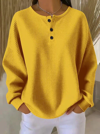 Classic waffle-knit henley everyday top for women | Livia