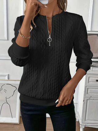 Classic cable-knit zip everyday sweatshirt for women | Lynne