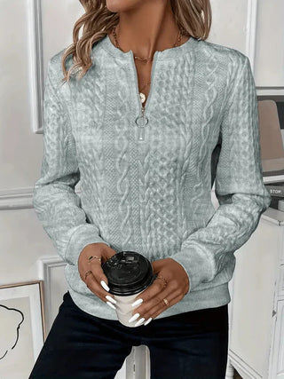 Classic cable-knit zip everyday sweatshirt for women | Lynne