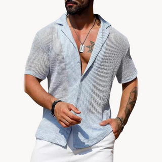 Classic hollow-knit short-sleeve casual shirt for men