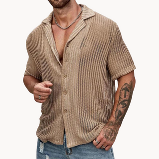 Classic hollow-knit short-sleeve casual shirt for men