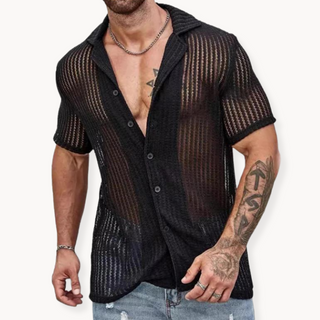 Classic hollow-knit short-sleeve casual shirt for men