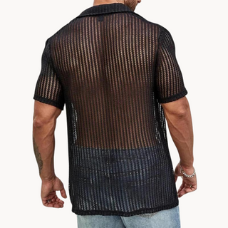 Classic hollow-knit short-sleeve casual shirt for men