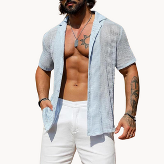 Classic hollow-knit short-sleeve casual shirt for men