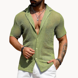 Classic hollow-knit short-sleeve casual shirt for men