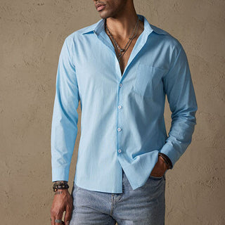Classic linen traditional-collar casual shirt for men