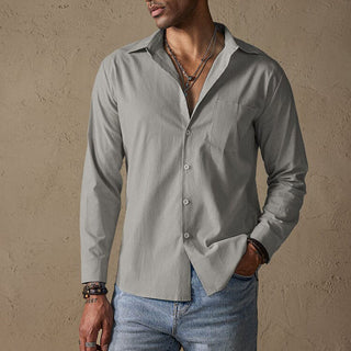 Classic linen traditional-collar casual shirt for men