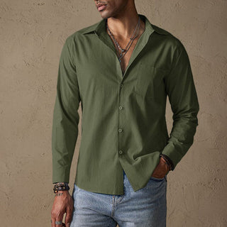 Classic linen traditional-collar casual shirt for men