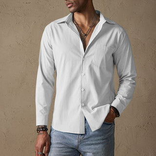 Classic linen traditional-collar casual shirt for men
