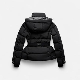 Belted water-resistant elegant puffer jacket for women