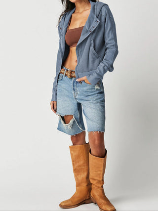 Cropped waffle zip hoodie for women | Ardyn