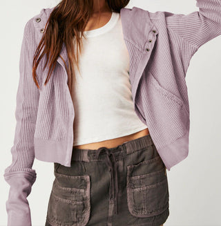 Cropped waffle zip hoodie for women | Ardyn