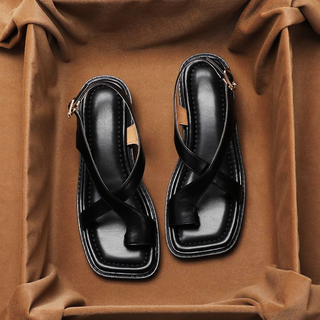 Italian Leather Cross-Strap Sandals