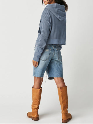 Cropped waffle zip hoodie for women | Ardyn