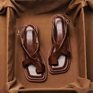 Italian Leather Cross-Strap Sandals