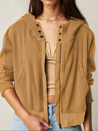 Cropped waffle zip hoodie for women | Ardyn