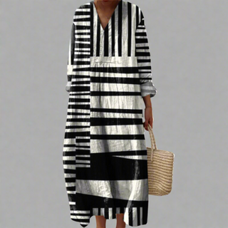 Bold geometric print occasion dress for women | Ashlyn