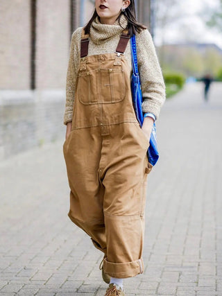 Relaxed Wide-Leg Utility Denim Overalls | Brinley