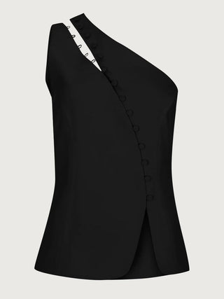 One-shoulder button-detail everyday top for women | Dione