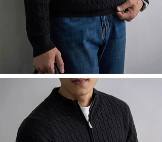 Classic cable-knit half-zip everyday jumper for men | Ellison