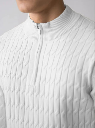 Classic cable-knit half-zip everyday jumper for men | Ellison