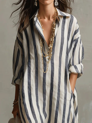 Relaxed striped long shirt dress for women | Amaris -3