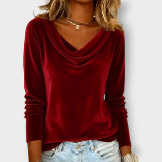 Velvet Drape-Neck Top – Elegant Fluid Silhouette | Margaret