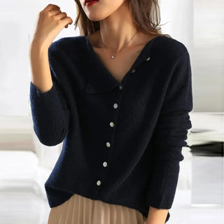 Asymmetric button knit sweater for women | Liora
