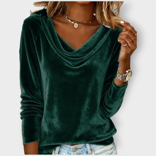Velvet Drape-Neck Top – Elegant Fluid Silhouette | Margaret