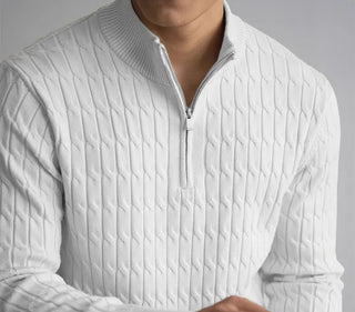 Classic cable-knit half-zip everyday jumper for men | Ellison