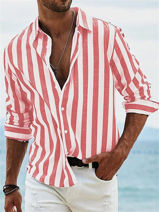 James Men’s Summer Shirt – Light Blue Striped Cotton-Linen Blend with Relaxed Fit