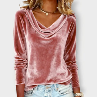 Velvet Drape-Neck Top – Elegant Fluid Silhouette | Margaret