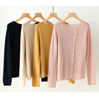 Asymmetric button knit sweater for women | Liora