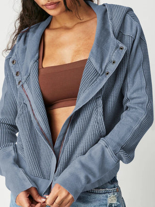 Cropped waffle zip hoodie for women | Ardyn