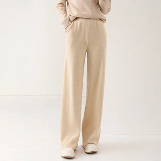 Chic high-waisted wide-leg knit pants for women | Valenne