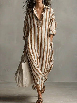 Relaxed striped long shirt dress for women | Amaris -7