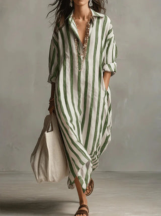 Relaxed striped long shirt dress for women | Amaris -5