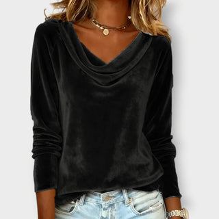 Velvet Drape-Neck Top – Elegant Fluid Silhouette | Margaret