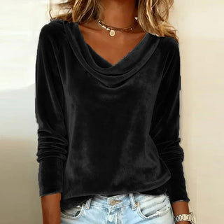 Drape-Neck Velvet Top – Refined Fluid Silhouette | Margaret