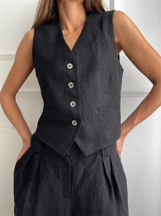 Tailored vest and wide-leg trouser set for women | Avielle