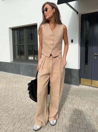 Tailored vest and wide-leg trouser set for women | Avielle