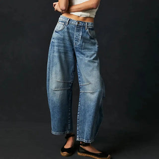 Everly Barrel-Leg Ankle Denim Pants