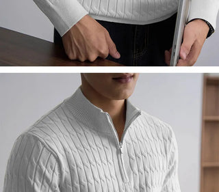 Classic cable-knit half-zip everyday jumper for men | Ellison