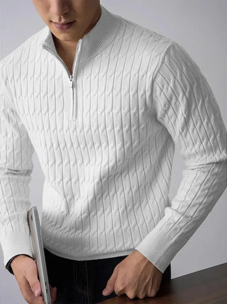Classic cable-knit half-zip everyday jumper for men | Ellison