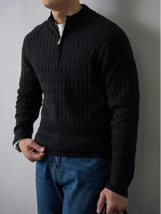 Classic cable-knit half-zip everyday jumper for men | Ellison