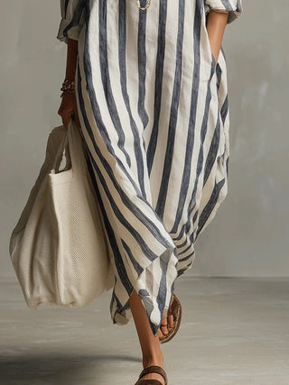 Relaxed striped long shirt dress for women | Amaris -4