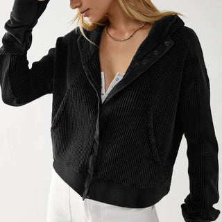 Cropped waffle zip hoodie for women | Ardyn